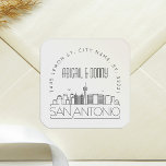 San Antonio Wedding | Voradressierter Umschlag Auf Quadratischer Aufkleber<br><div class="desc">Rett Zeit und mache Eindruck beim Versenden deiner Hochzeitseinladungen. Diese vorgefertigten Aufkleber aus Umschlag Aufkleber präsentieren sich in einem eleganten und modernen Stil im Deko-Stil und zeigen die Stadt San Antonio mit ihrer einzigartigen Skyline. Die neutralen Farben sind geeignet, um eine Vielzahl von Hochzeitseinladungen und Umschlagstilen zu ergänzen. Wenn Sie...</div>
