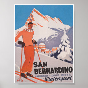 San Bernardino - Schweiz Vintage Skireise Poster