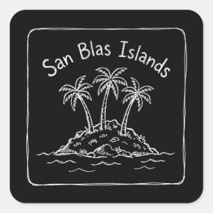 San Blas Inseln Palme Insel Kritzelei Quadratischer Aufkleber