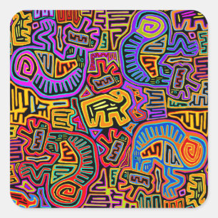 San Blas Island Mola Collage Quadratischer Aufkleber