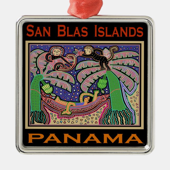San Blas Islands Panama Mola Ornament Aus Metall (Vorne)