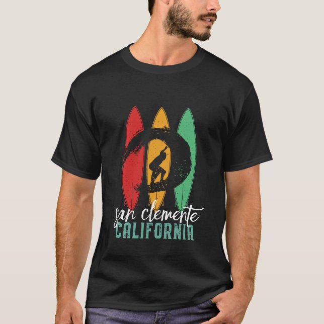 San Clemente Beach California Retro Surfing T-Shirt (Vorderseite)