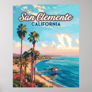 San Clemente California Beach Orange Landkreis Ret Poster