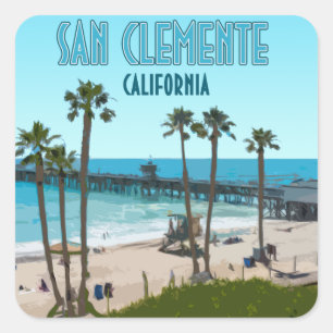 San Clemente Pier Beach California Vintag Quadratischer Aufkleber
