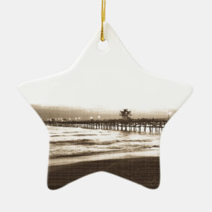 San Clemete Pier Kalifornien Strand Vintage-Foto Keramikornament