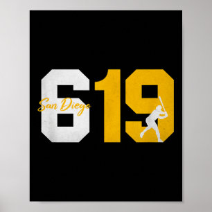 San Diego 619 Vintag 90er Baseball Player Silhouet Poster