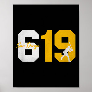 San Diego 619 Vintag 90er Baseball Player Silhouet Poster