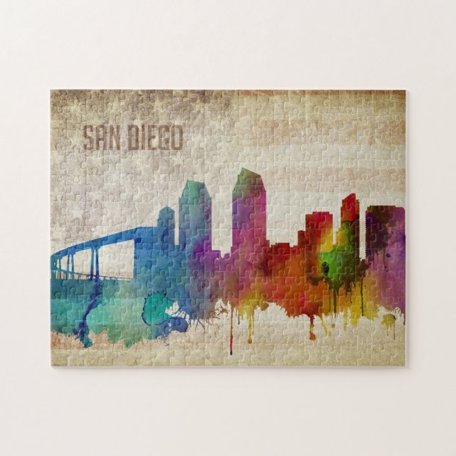 San Diego, Aquarell-Stadt-Skyline CAs | Puzzle (Horizontal)