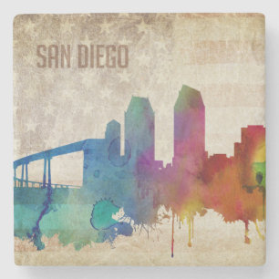 San Diego, Aquarell-Stadt-Skyline CAs   Steinuntersetzer
