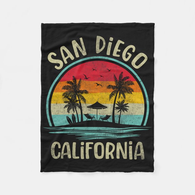 San Diego Beach California Palm Tree Family Summer Fleecedecke (Vorderseite)