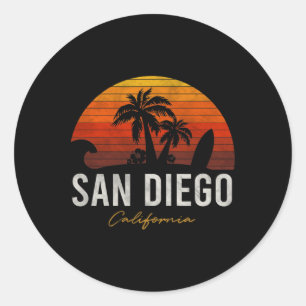 San Diego Beach California Palmen Urlaub Surf Runder Aufkleber