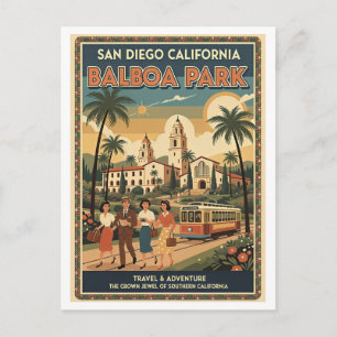 San Diego CA Balboa Park Retro 1950er Jahre Postkarte