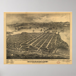 San Diego CA Birds Eye Panorama Karte 1880 Poster
