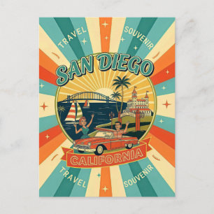 San Diego, CA Retro 1950er Reise Postkarte