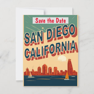 San Diego, CA, Save the Date, Vintage Postkarte