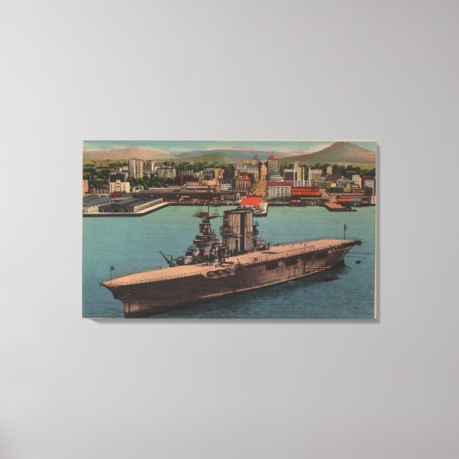 San Diego, CA - View US Navy Aircraft Carrier Leinwanddruck (Vorderseite)