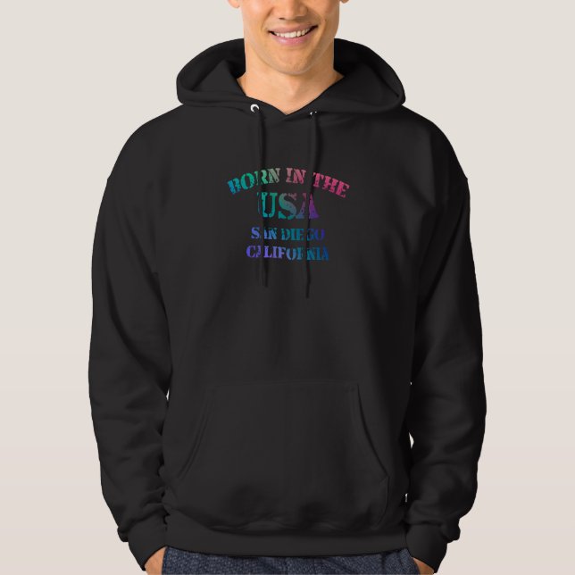 San Diego California and Born in the USA distresse Hoodie (Vorderseite)