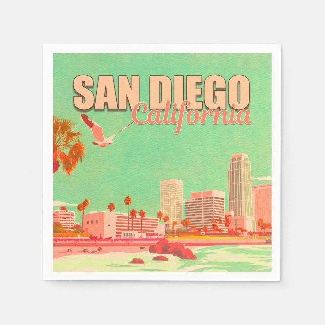 San Diego California Downtown Souvenirs 1950er Serviette (Vorderseite)