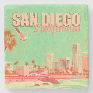 San Diego California Downtown Souvenirs 1950er Steinuntersetzer