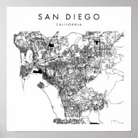San Diego California Minimal Modern Street Karte