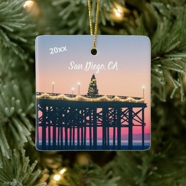 San Diego California Pink Blue Memorynachricht Fot Keramikornament (Baum)