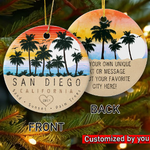 San Diego California Retro Sunset Palm tree 60er Keramik Ornament