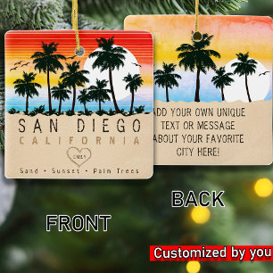 San Diego California Retro Sunset Palm tree 60er Keramikornament