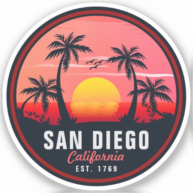 San Diego California Retro Sunset Souvenirs 60er Aufkleber (Vorderseite)