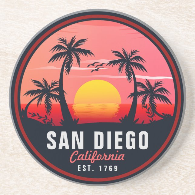 San Diego California Retro Sunset Souvenirs 60er Getränkeuntersetzer (Vorne)