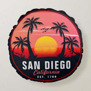 San Diego California Retro Sunset Souvenirs 60er Rundes Kissen
