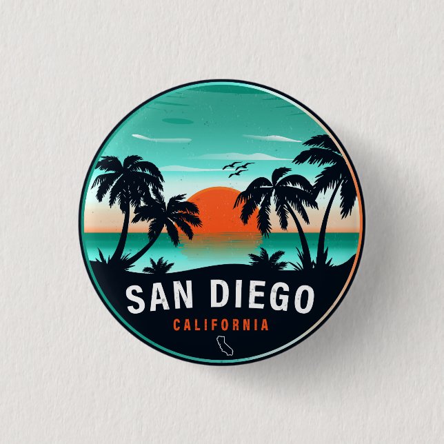 San Diego California Retro Sunset Souvenirs 80er Button (Vorderseite)