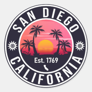 San Diego California Retro Sunset Souvenirs 80er Runder Aufkleber