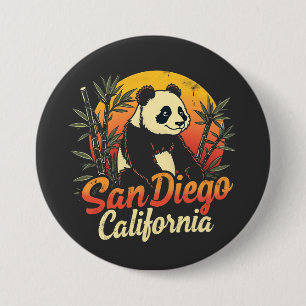 San Diego California Retro Sunset Vintag Panda Button