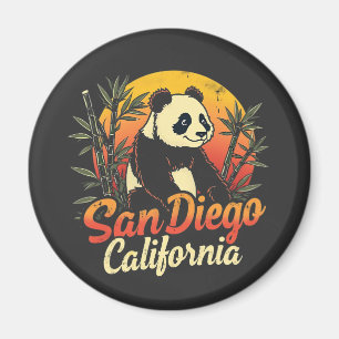 San Diego California Retro Sunset Vintag Panda Magnet