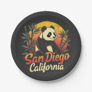 San Diego California Retro Sunset Vintag Panda Pappteller