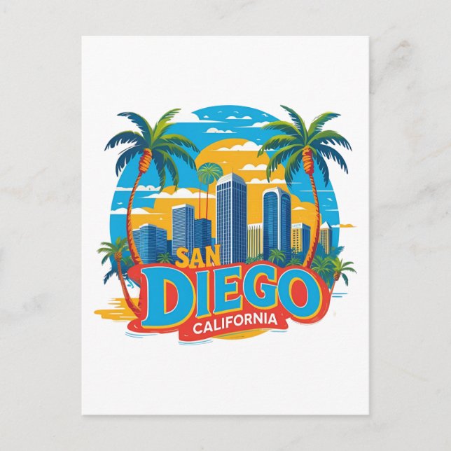 San Diego California Skyline Modern Citycape Art Postkarte (Vorderseite)