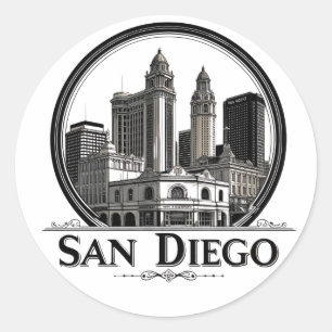 San Diego California Skyline Modern Citycape Art Runder Aufkleber