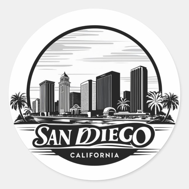 San Diego California Skyline Modern Citycape Art Runder Aufkleber (Vorderseite)