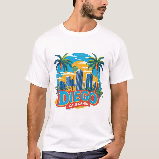 San Diego California Skyline Modern Citycape Art T-Shirt (Vorderseite)