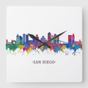 San Diego California Skyline Quadratische Wanduhr