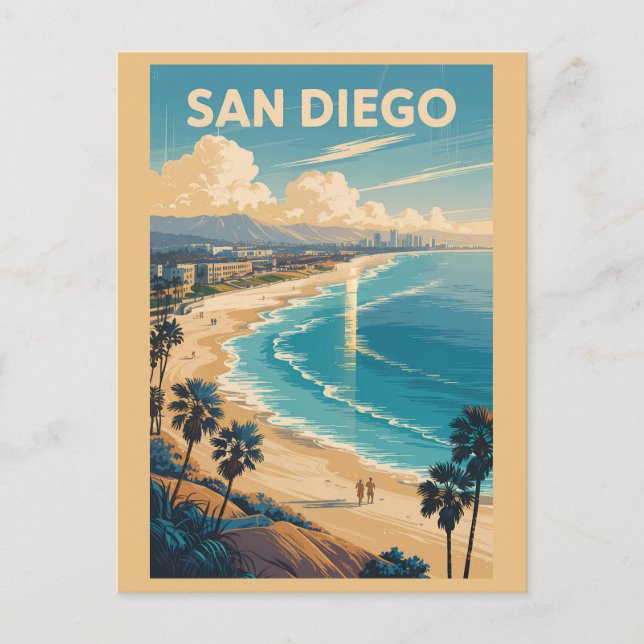 San Diego California Skyline Reisen Vintag Postkarte (Vorderseite)