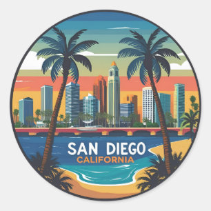 San Diego California Skyline wird zu Runder Aufkleber