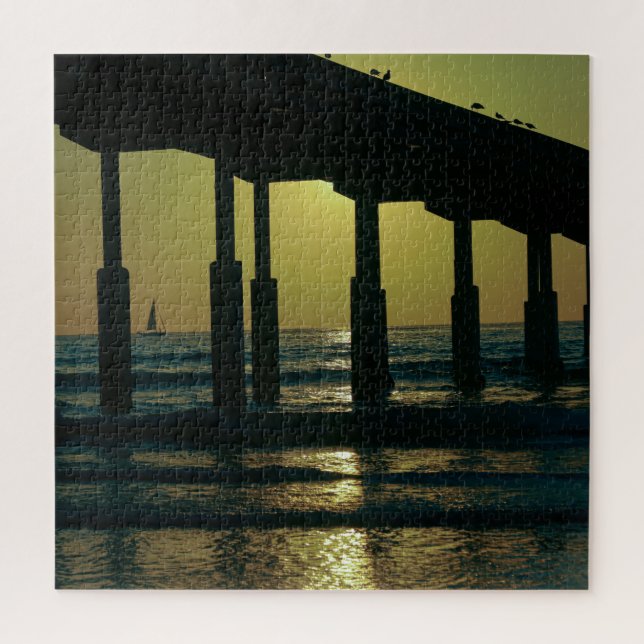 San Diego California Sunset Ocean Beach Pier Puzzle (Vertikal)