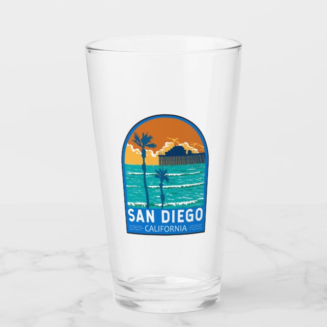 San Diego California Travel Art Vintage Glas (Vorderseite)