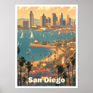 San Diego California USA Art Vintage Travel Poster