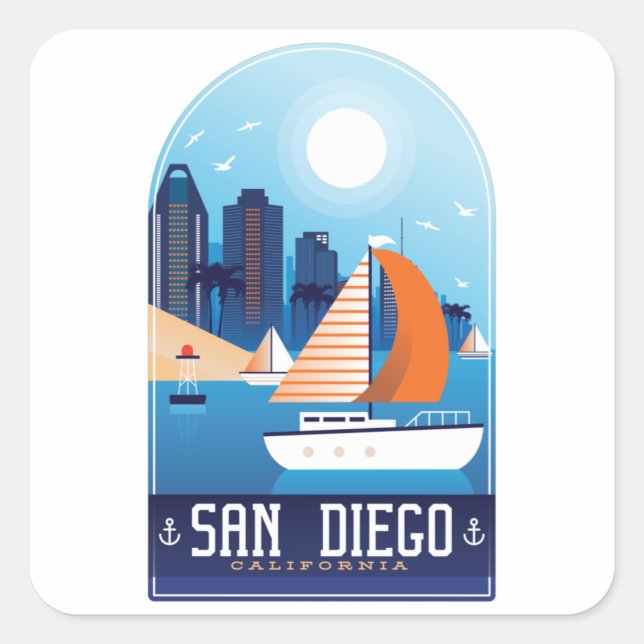 San Diego California Vintage Tracker Quadratischer Aufkleber (Vorderseite)