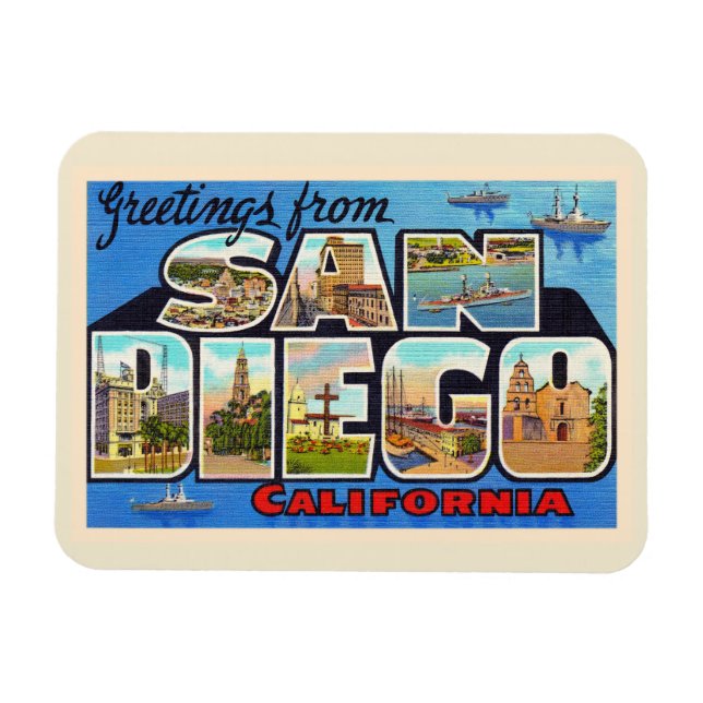San Diego California Vintager Großbuchstabe Postka Magnet (Horizontal)