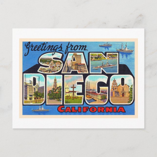 San Diego California Vintager Großbuchstabe Postka Postkarte (Vorderseite)