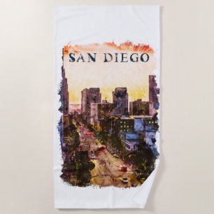 San Diego California Watercoloer Sunset View Strandtuch