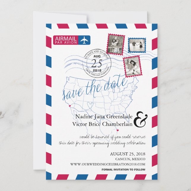 San Diego Cancun Airmail Save the Date (Vorderseite)